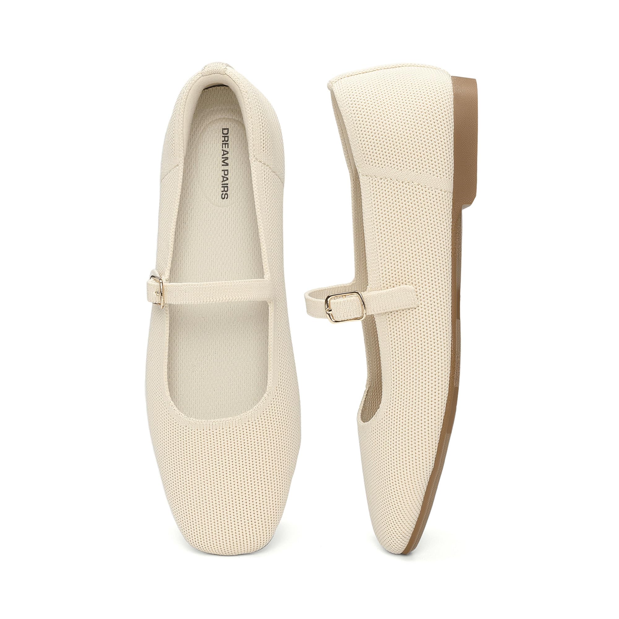 DREAM PAIRS Damskie płaskie - sukienka baletowa komfort, CIELISTY, 41 EU