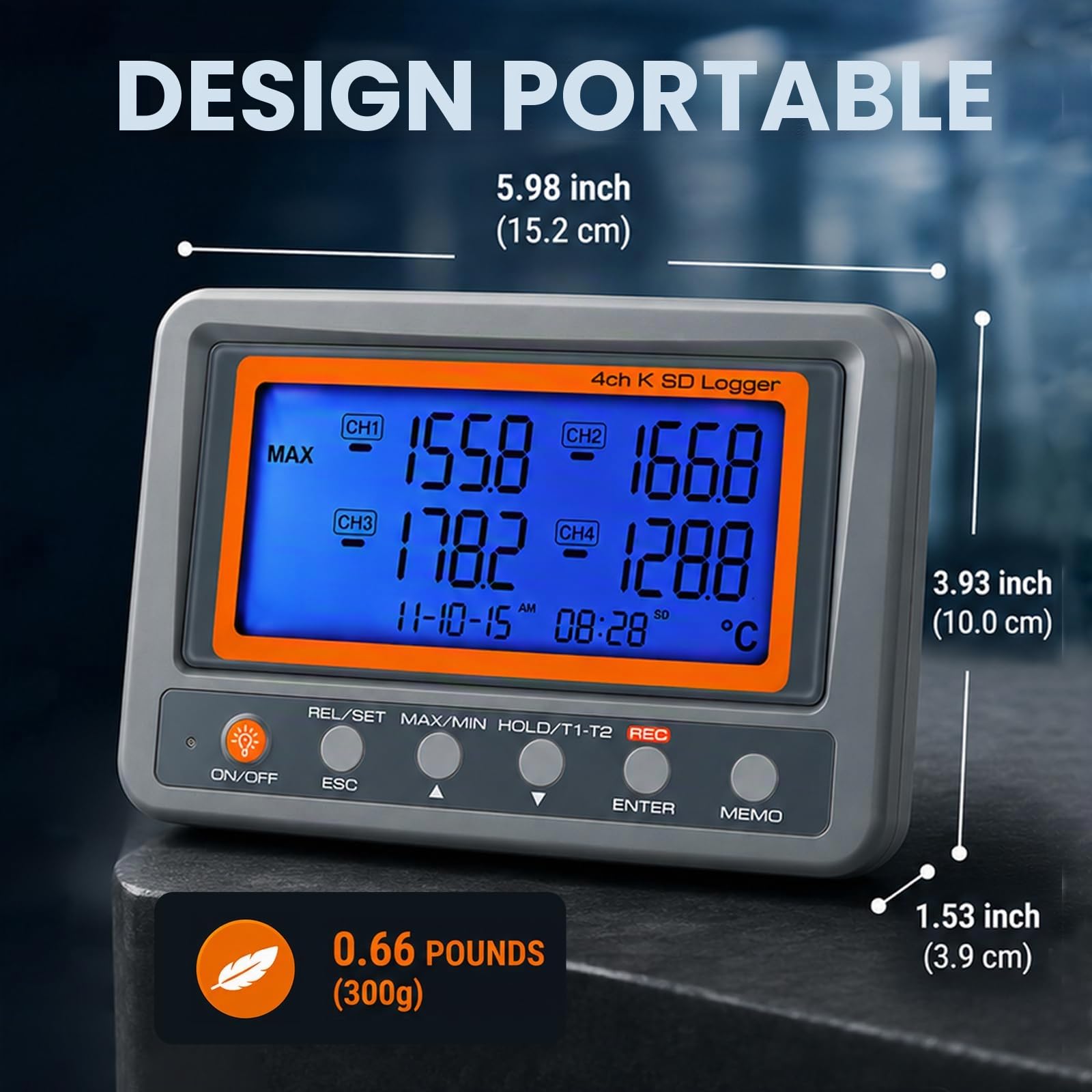 Thermomètre thermocouple numérique 4 canaux type K avec fonction enregistreur de données sur carte SD, alarme de limite haute/basse programmable, capteur de température multi-canaux,