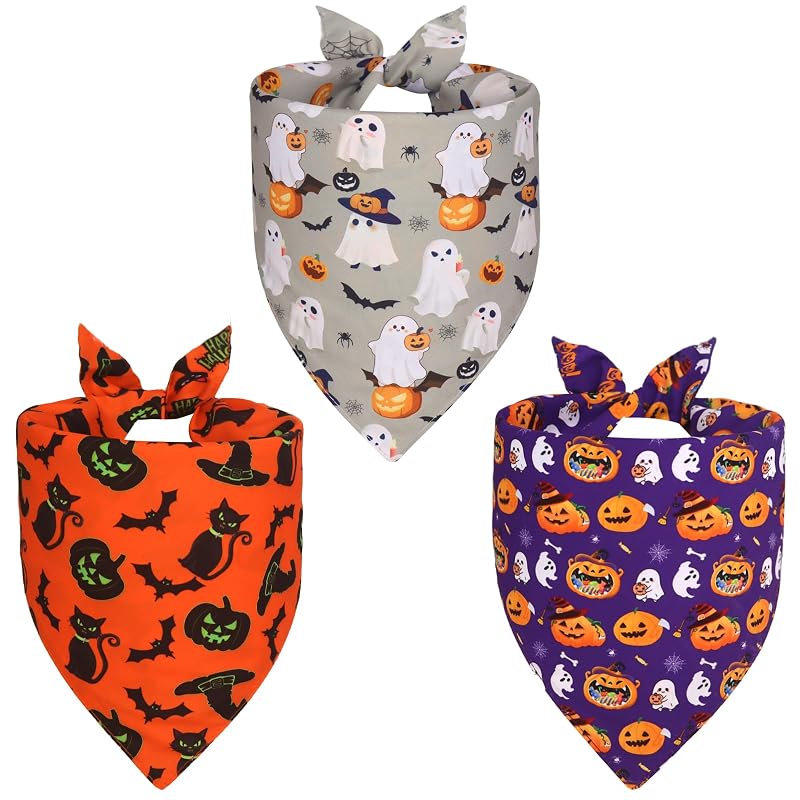 Bandana para Cães e Gatos de Halloween em Poliéster, Dupla Face, Agroon, X-Large, Pacote com 3