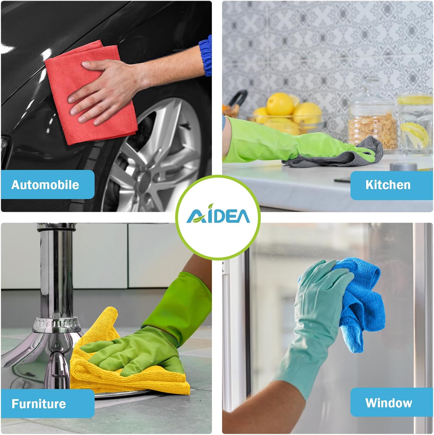 AIDEA Microfiber Cleaning Cloth Blue-50PK, Shop Towels, 12"×12" image 4
