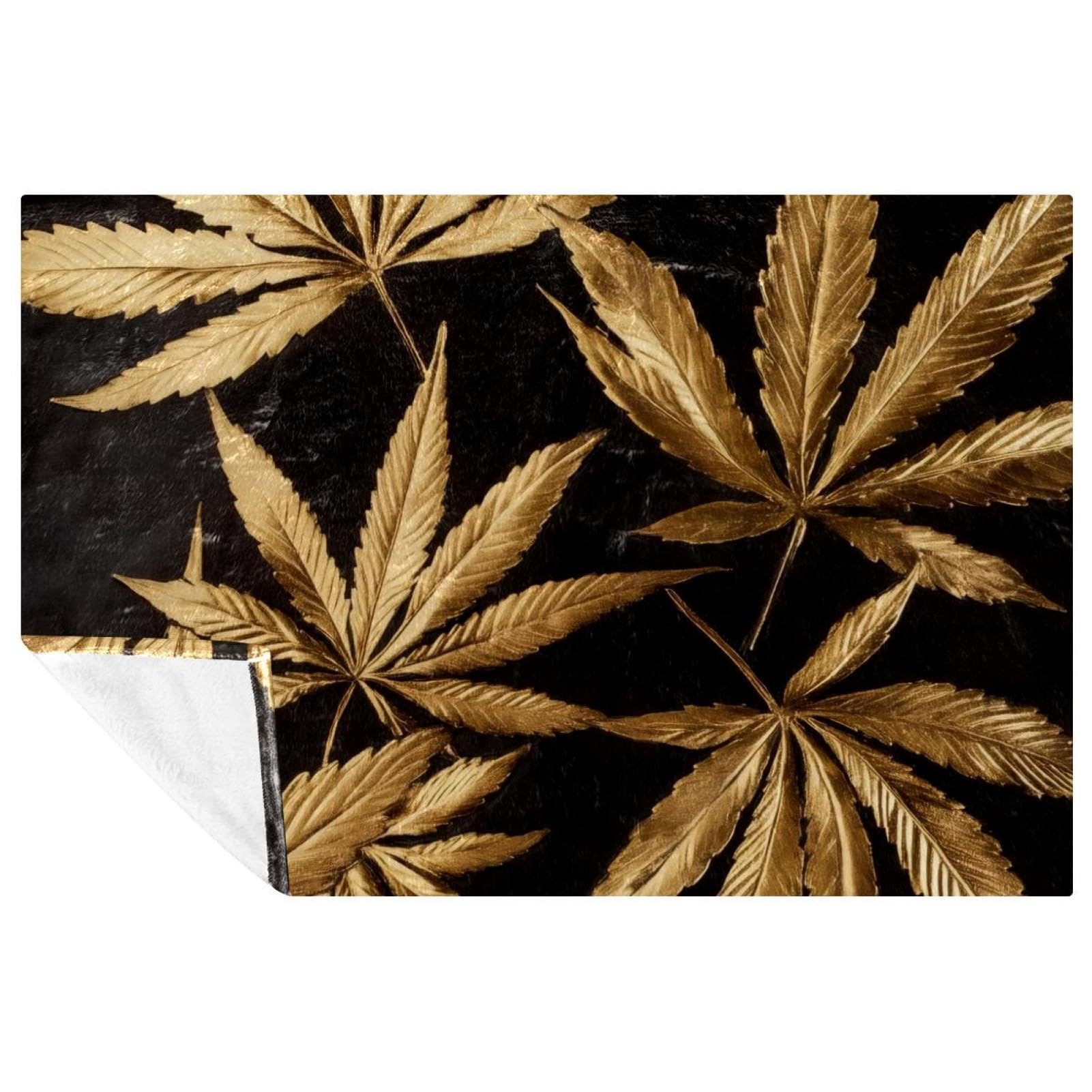 Couverture douce chaude lit et canapé feuilles dorées 150x100