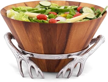 Arthur Court Designs Acacia Wood Salad Bowl with Aluminum Stand