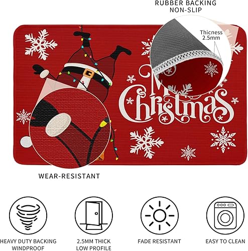 Vista 576 de Tapete de Feliz Navidad, tapete antideslizante para puerta delantera, baño, cocina, dormitorio, patio, entrada, 16 x 24 pulgadas, rojo, negro y verde