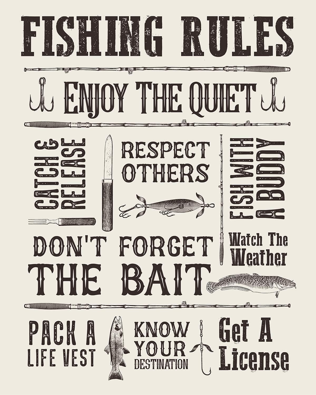 Fishing Rules Wall Decor Art Print 8x10 unframed