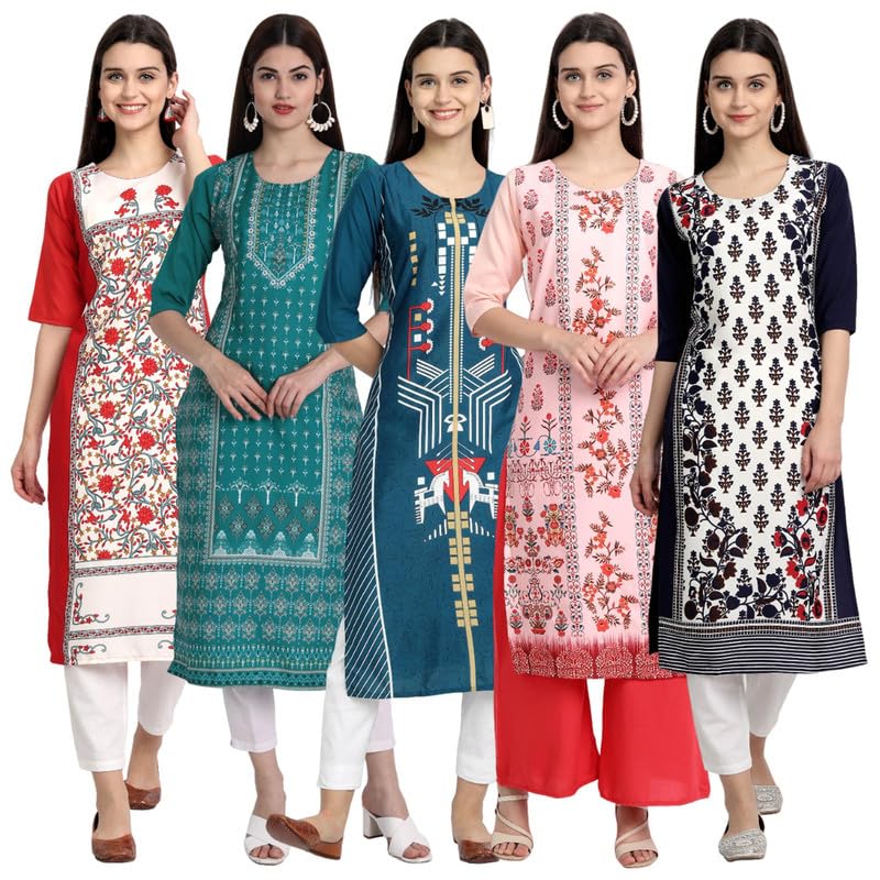 Pinkmint Women's Crepe Kurti For Women's Ll Traditional Kurti For Women Ll The Ultimate Kurti Collection (Pack Of 5)
