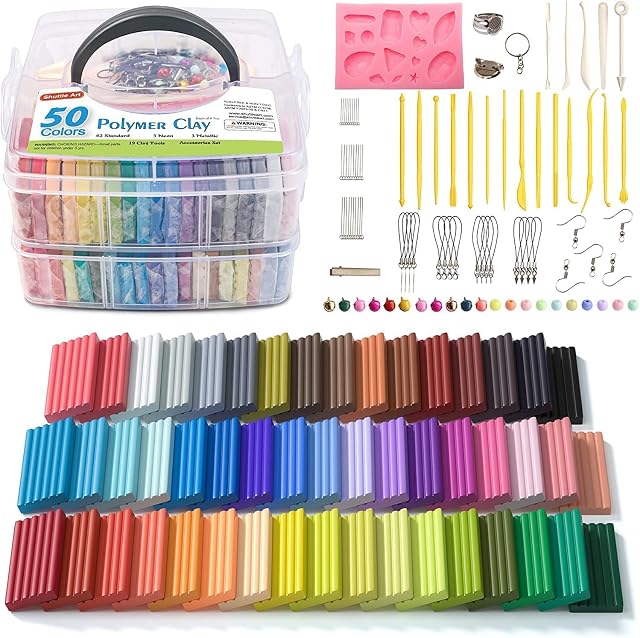 Polymer Clay, Shuttle Art 50 Colours Soft Oven Bake Modeling Clay Kit, 19 Sculpting Clay Tools and 10 Kinds of Accessories, Non-Stick, Non-Toxic, Ideal DIY Gift for Kids