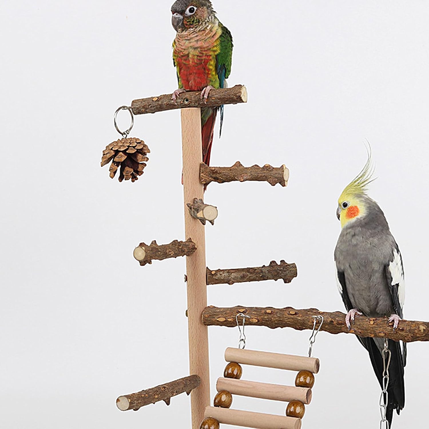 Parrot Stand, with Stainless Steel Cup and Tray, 1 Set, Bird Playstand, Wooden Bird Playground with Swing, Encourages Activity, for Cockatiel Conure Finch Lovebird Exercise