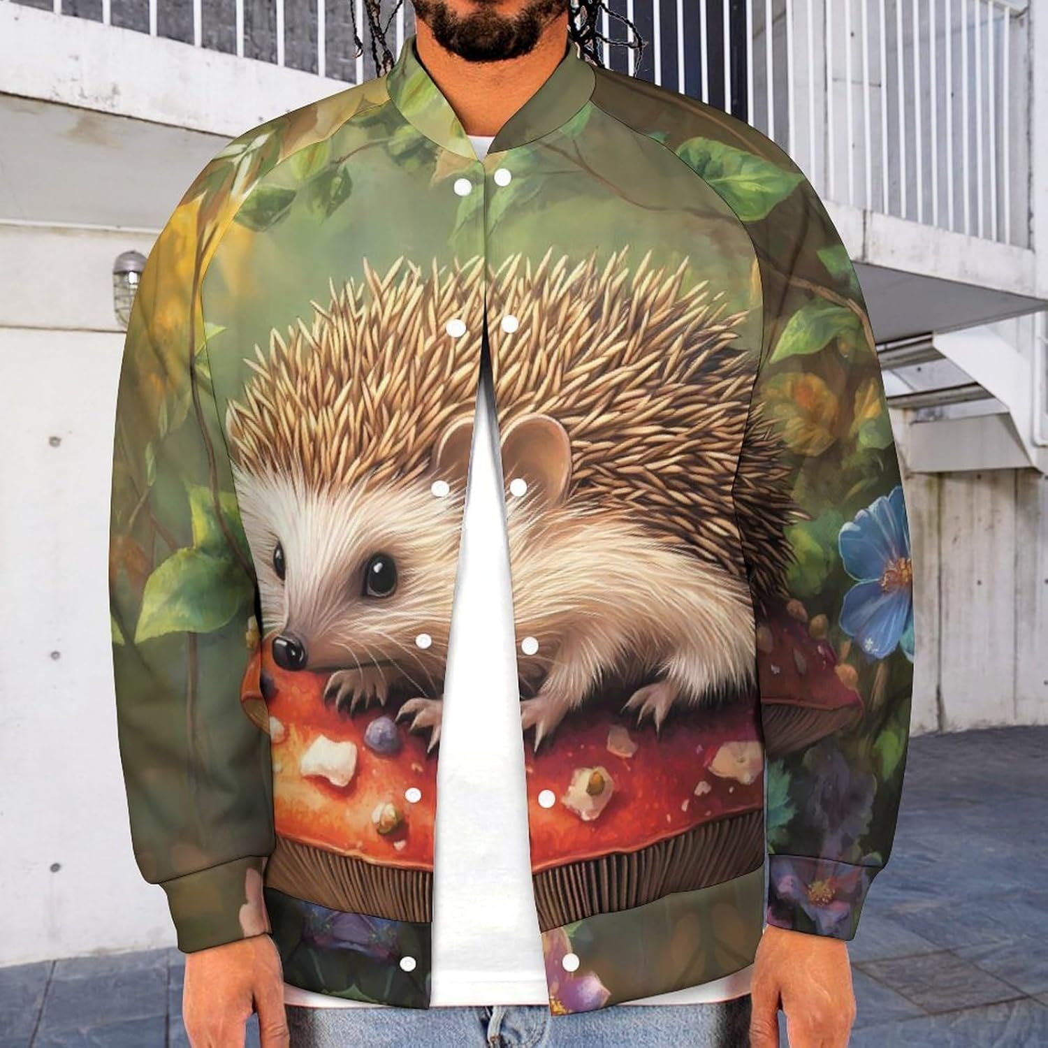 Flowers Hedgehog Baseball Jacket Casual Sportswear Bomber Jacket Coat for Men Women