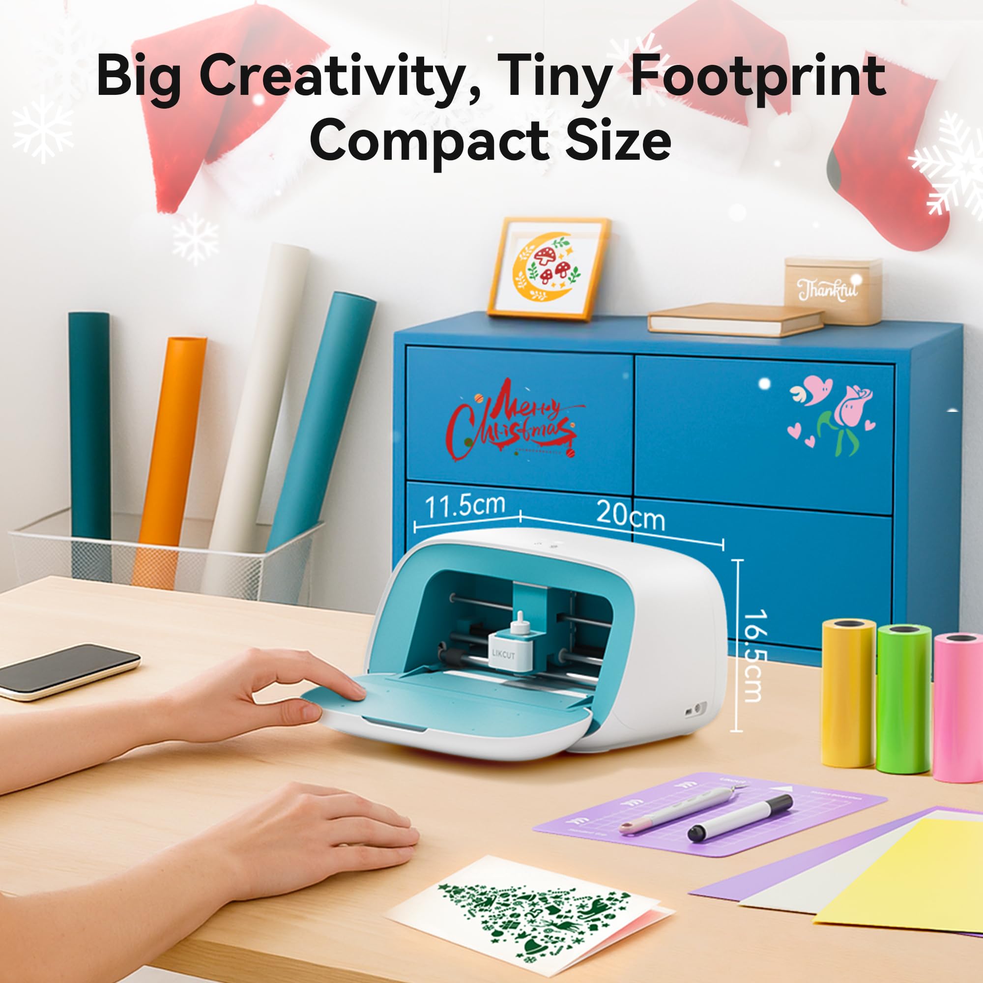Likcut S501 Mini Schneideplotter, All in One Starterset inkl. 3 Kartenmatten, Stift, StandardGrip Matte, Vinylfolien, Transferfolie und Entgitterhaken, Blau