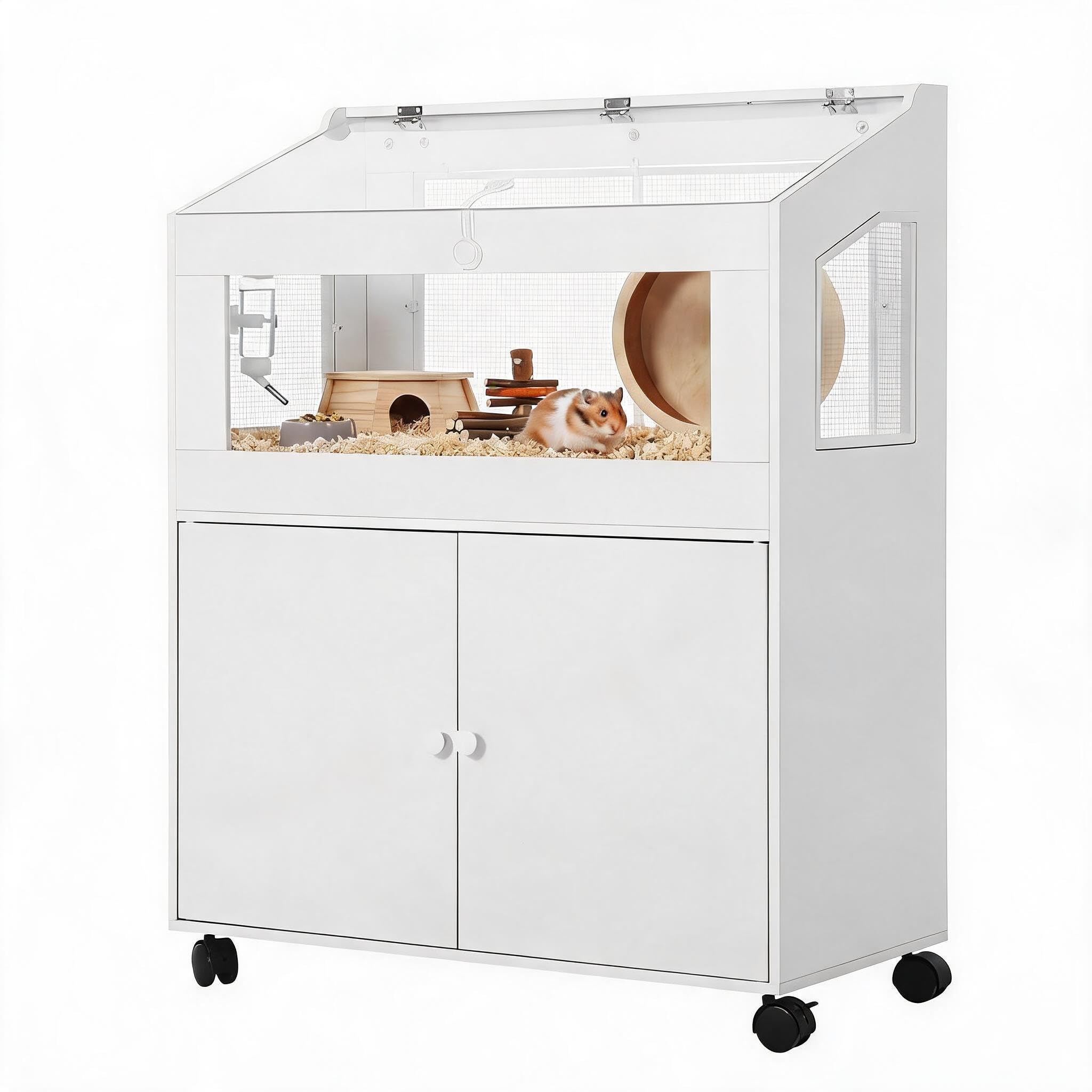 Hedgehog Cage with Storage Cabinet, Hamster Cage, Wheeled, 80x38x108cm