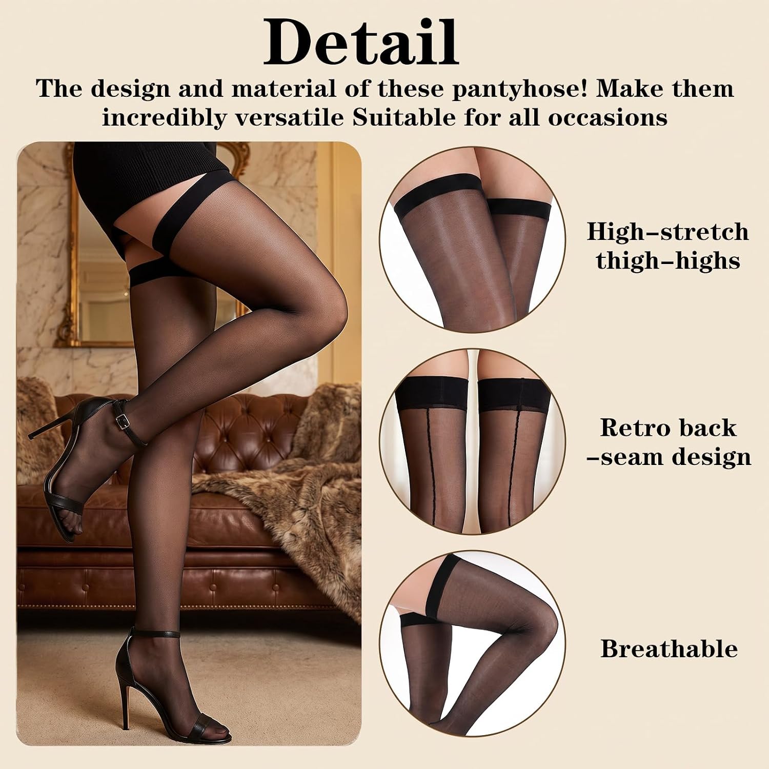 Black Sheer Thigh High Stockings for Women Sexy Long Back Seam Stockings