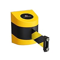 Vista 10 de Crowd Control Warehouse - Barrera de cinturón retráctil magnética para montaje en pared serie CCW WMB-220 - Correa diagonal negra y amarilla de 15