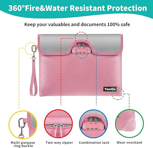 Miniatura 9 de Bolsa de dinero ignífuga de 15 x 11 pulgadas con cerradura, bolsa de documentos ignífuga de 5200 F con cremallera, 8 capas de aislamiento contra