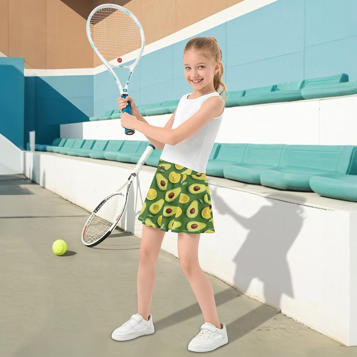 visesunny Avocado Lemon Green Girl's Golf Skirt Athletic Tennis Skort Sport Activewear with Double Layer Pockets