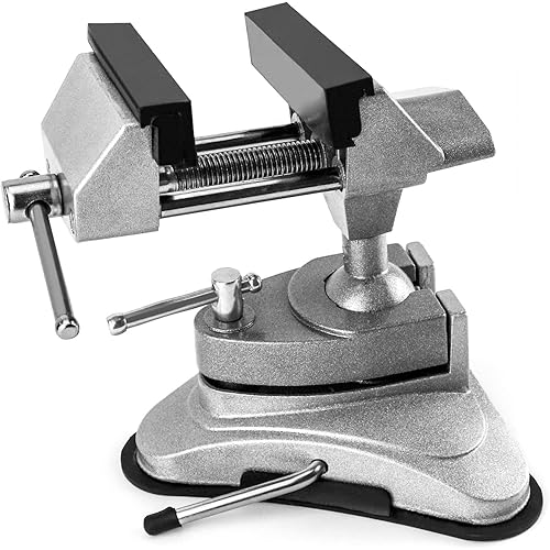 QWORK Mini Table Suction Vise, High Specification Hobby and Craft Suction cup type aluminum alloy table vice for Modeling, Painting, Gluing, Soldering