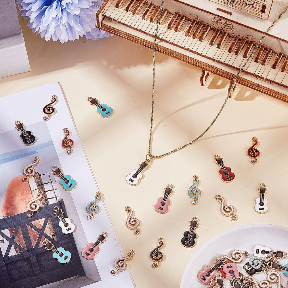 40Pcs Music Note Guitar Charms 10 Style Alloy Enamel Guitar Instrument Pendant Musical Notes Symbol Charm with Loop for Jewelry Making DIY Craft Party Deco Red White Black Blue Pink - Image 4