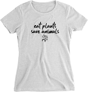 Vegan Organic Cotton Women's T-Shirt - Eat Plants Save Animals - Fitted Top, Ethical, Sustainable