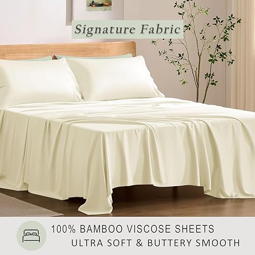 Miniatura 2 de TOSMO Juego de sábanas de lujo refrescantes - 100% viscosa de bambú, juego de ropa de cama de 4 piezas (tamaño King) - bolsillos extra profundos de