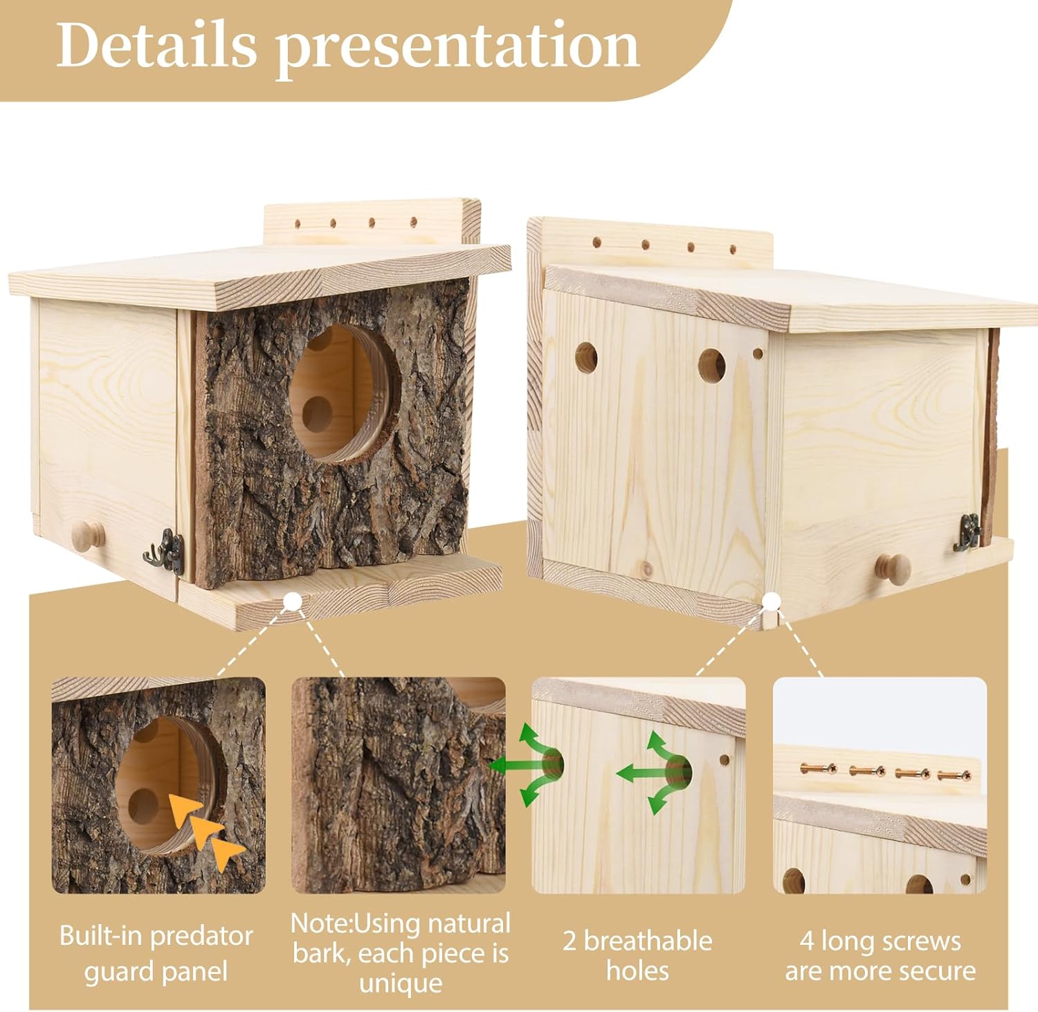 Squirrel Nesting Box with Predator Guard - Easy Assembly Squirrel Houses for Outside Nesting, Wooden Nesting Box for Squirrels,Chipmunk,Bird and Small Animals
