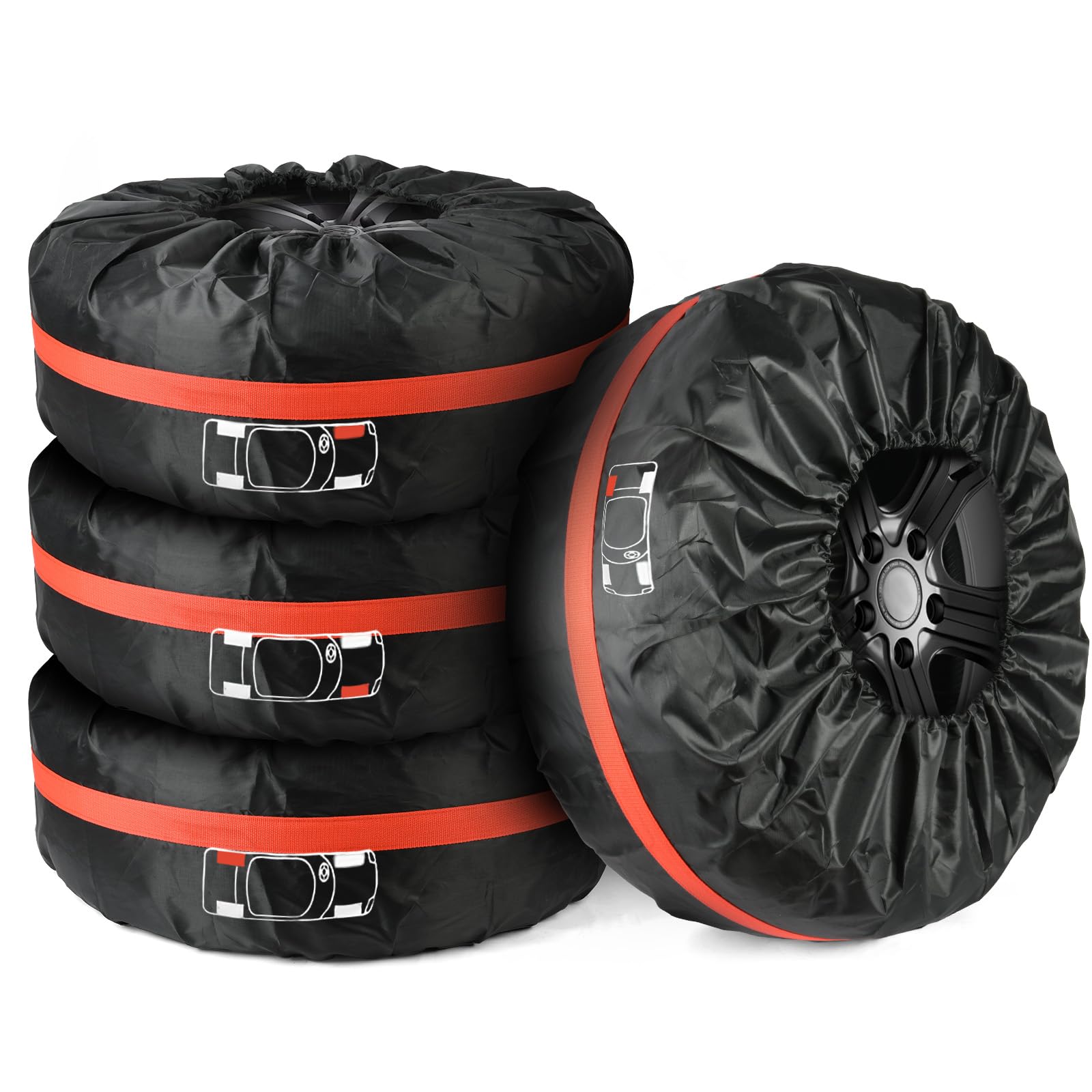 Lot de 4 Housses de Pneus, 19-23" Sacs à Pneus de Voiture, Imperméable Anti-poussière Housses de Protection de Roue de Voiture avec Poignée pour Voiture et SUV (L, Ø80cm)