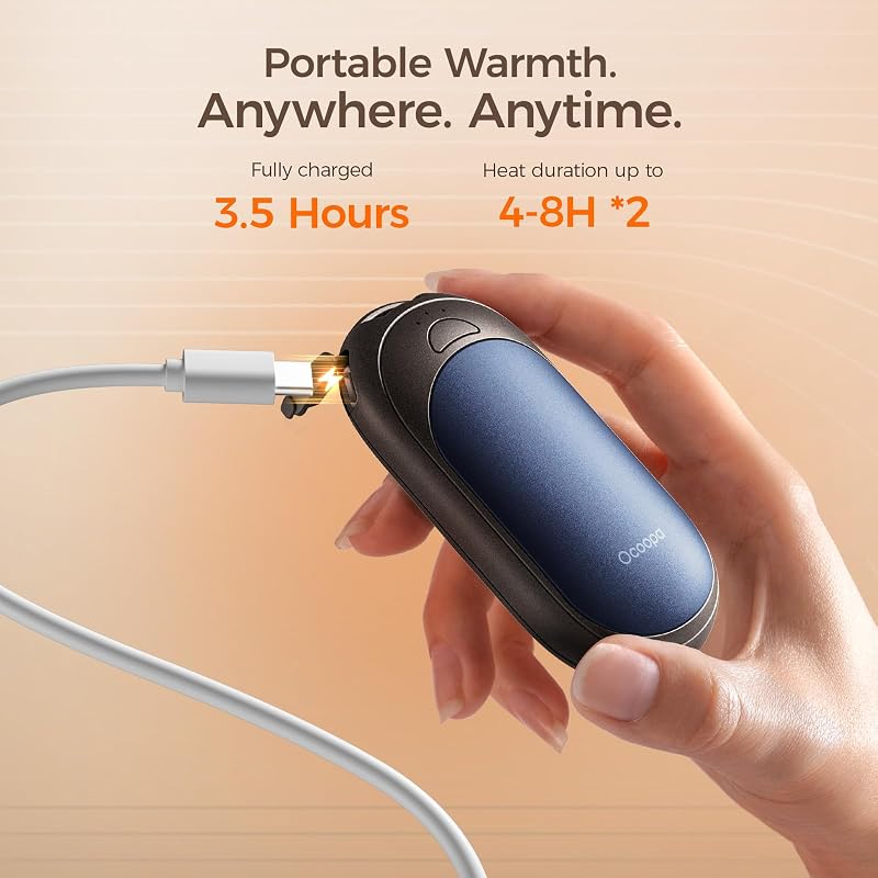 OCOOPA Tölthető Kézmelegítő Szett, 2db Mágneses Zsebméretű Melegítő, 5000mAh, Ultrakönnyű, 3 Hőfokozat 53°C-ig, Kempinghez, Raynaud-szindróm