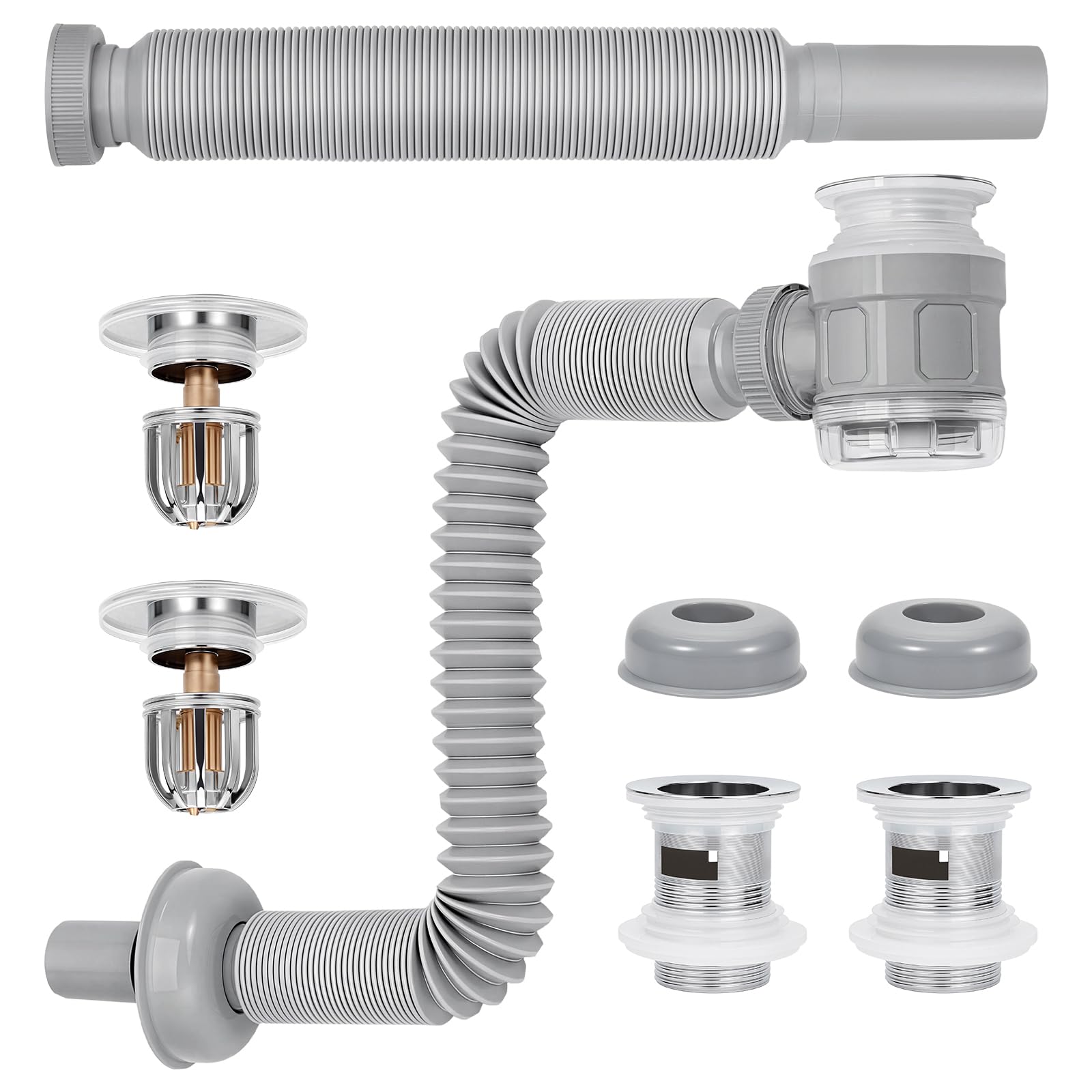 Confezione da 2 tappi per lavandino da bagno in acciaio inox con tubo flessibile per lavandino, adatto per 1-1/4 pollici e 1-1/2 pollici di scarico foro per lavandino installazione sanitaria