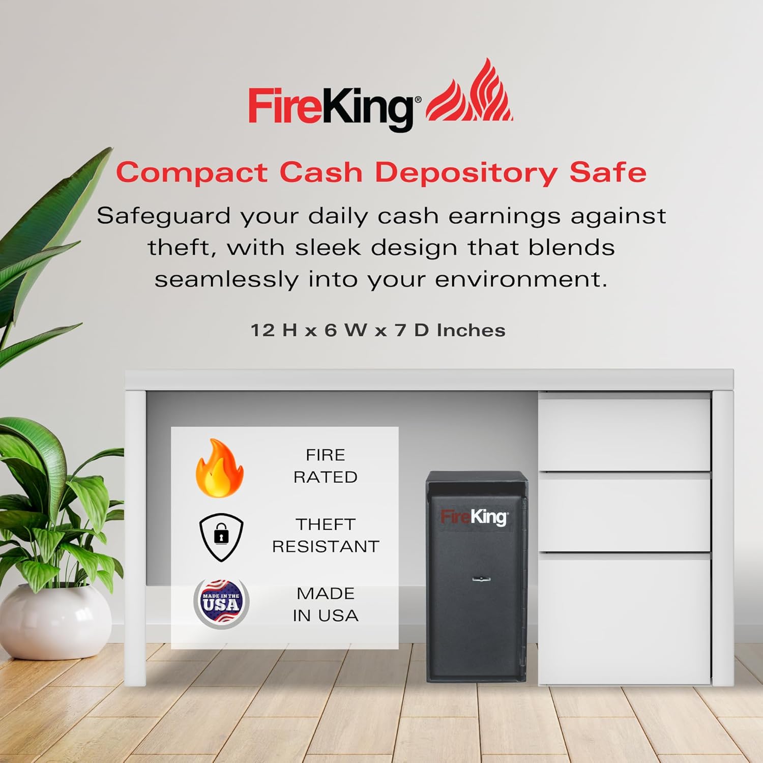 FireKing Mini Safe with Single Nose Lock, Lock Box for Home, Fire-Rated, Compact Safe for Valuables, Small & Portable, Programmable Safes, Black