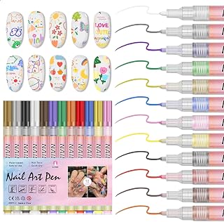 12 Colors Nail Art Pens Set, 2026 New 3D Nail Polish Pens, Paint Nail Drawing Liner Graffiti Dotting Nail Art Pen Kit Tools Nails Art Markers for Painting Point Liner DIY, Quick Dry