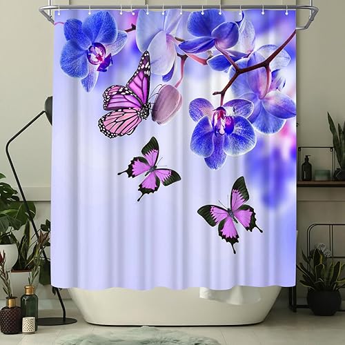 Miniatura 3 de WELMECO Cortina de ducha con diseño de mariposa, cortina de ducha natural, juego de baño de mariposa, tela de poliéster, 72 x 72 pulgadas