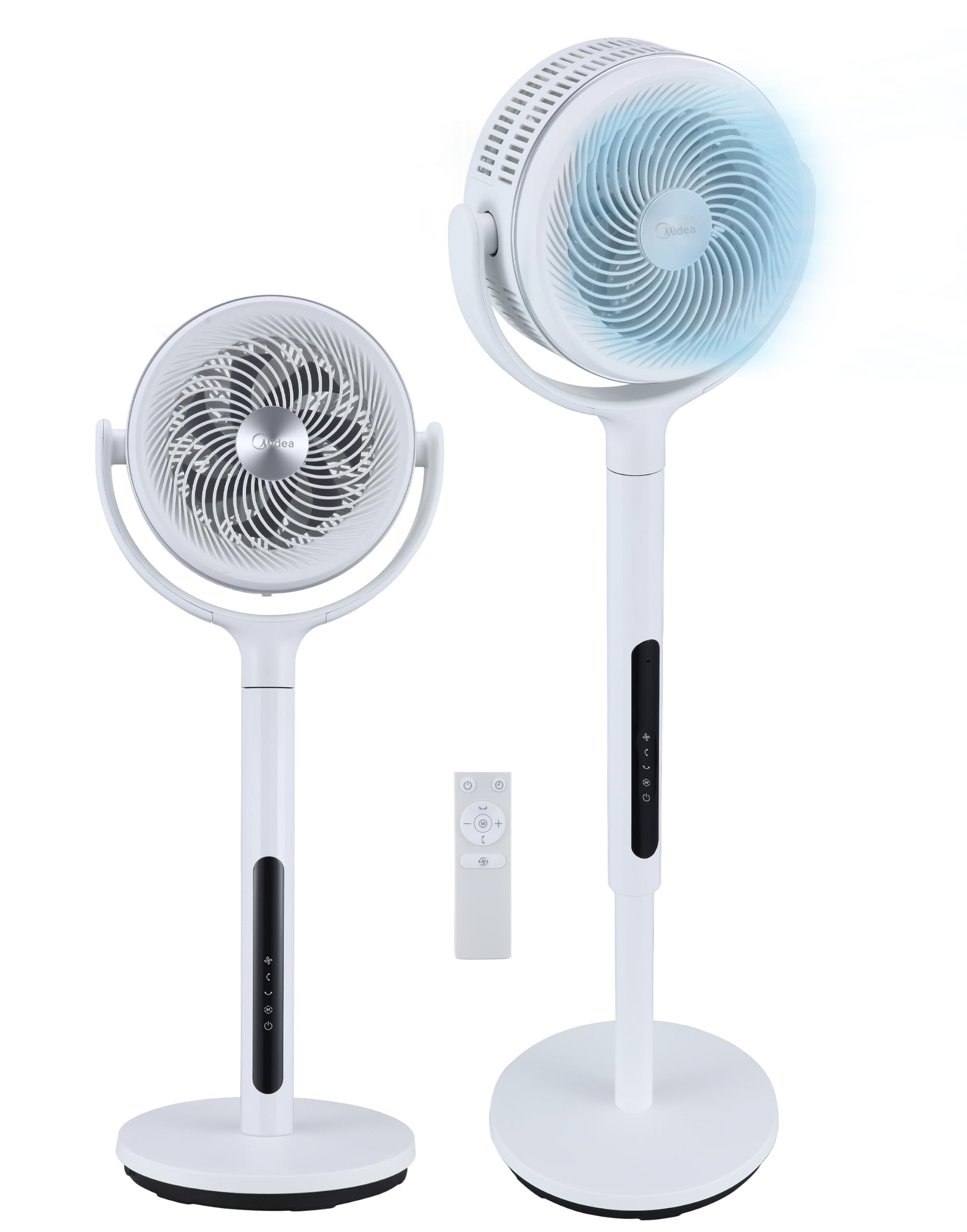 Midea Standventilator mit 12 Geschwindigkeiten, mit Fernbedienung, leiser Ventilator mit Oszillation von 120 ° + 135 °, Lüfter mit Timer, Filter und Doppelflügel, Luftstrom bis zu 24 m