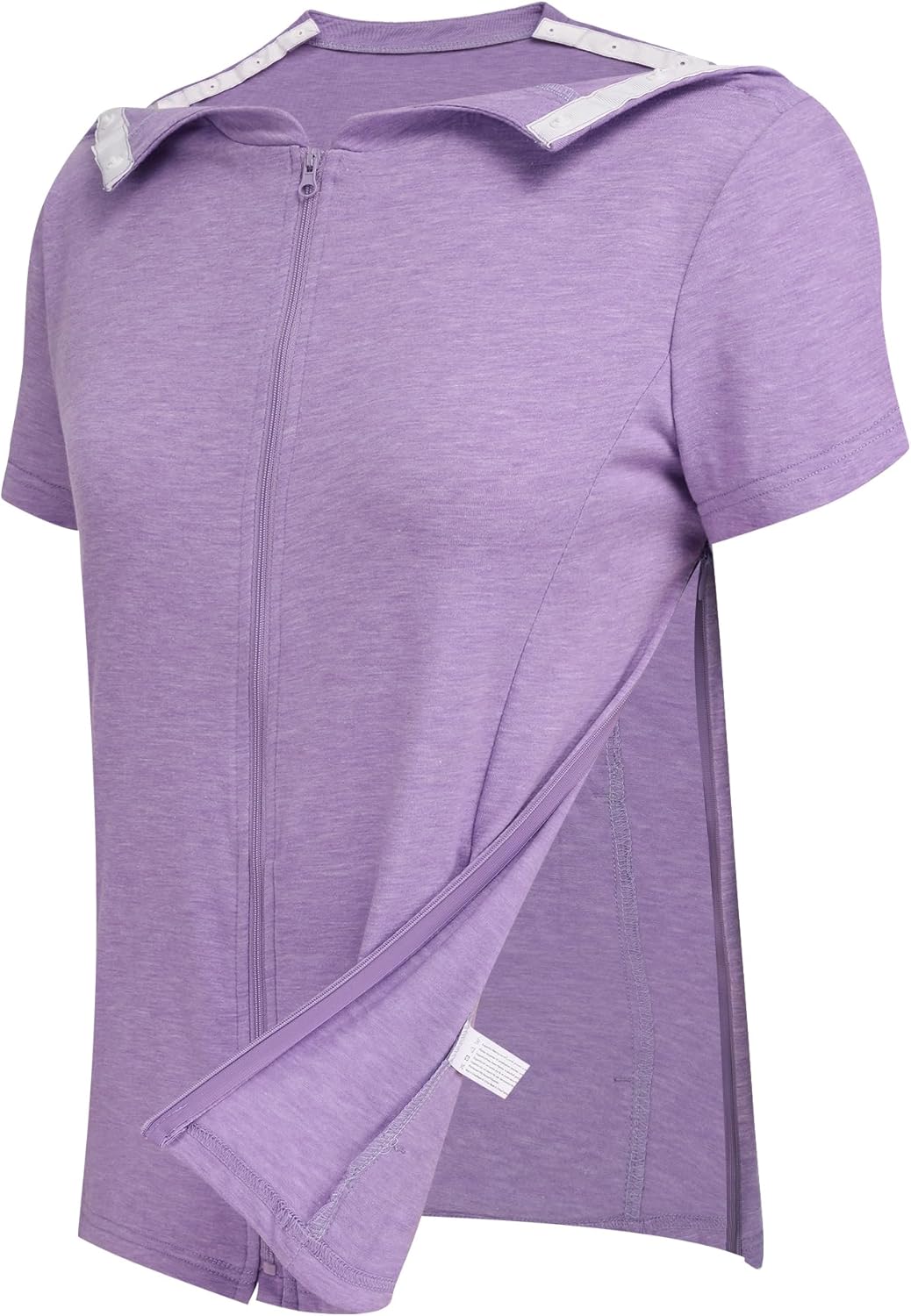 Deyeek Mastectomy Shirts with Drain Pockets Post Shoulder Surgery Tops for Women Chemo Port Short Sleeve with Zippers - Image 4