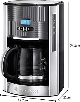 Cafetera de Goteo Geo Steel - 12 Tazas, Capacidad de 1,5L, Soporte de Filtro Extraíble, Selector de Intensidad del Café, Pantalla LCD, Programable, Acero Inoxidable, Gris - 25270-562