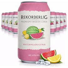 Rekorderlig Watermelon Citrus Cider 24 x 0.33 Litre Cans Storage Pack - Swedish Premium Fruit Cider with Real Watermelon and Citrus - Sparkling Cider 4.5% Vol. - Festival Party