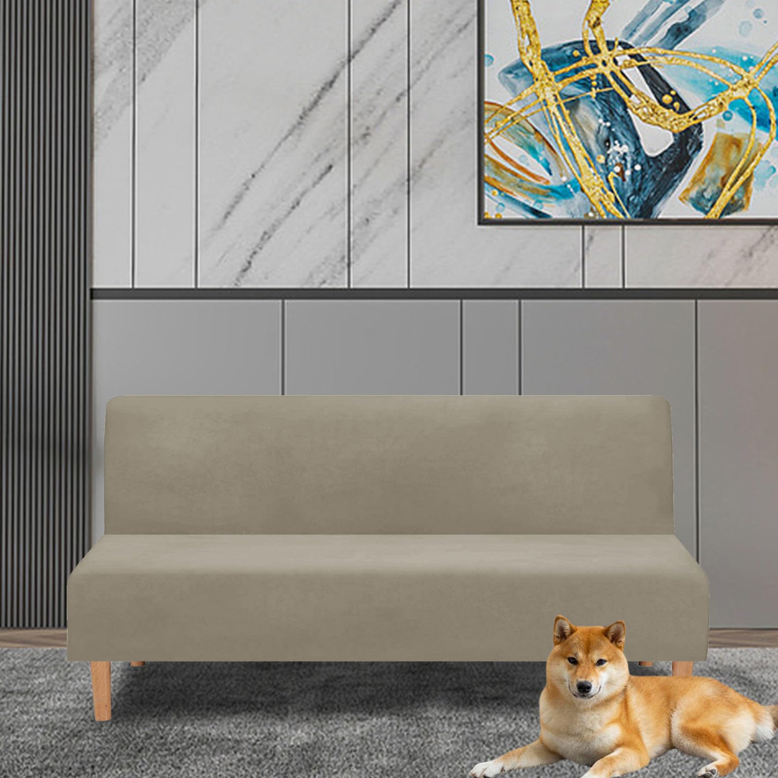 ZRCYXDW Soft Armless Sofa Cover, Futon Cover Stretch Folding Futon Slipcover with Elastic Bottom Sofa Bed Cover-camel-68-85in(172.7-215.9cm)