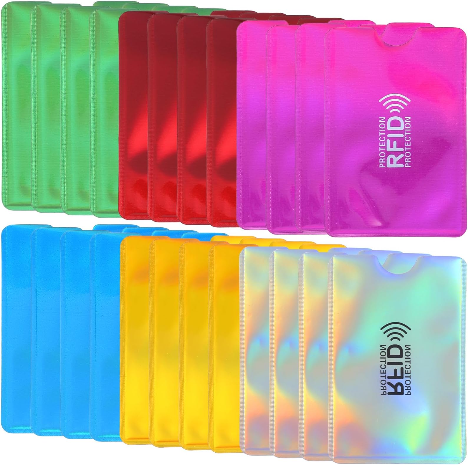 24PCS Colorful RFID Blocking Sleeves for Credit Cards, Identity Theft Protection Secure Sleeves, Waterproof Aluminum Foil Slim Card Protectors for Debit Card Passport Wallet