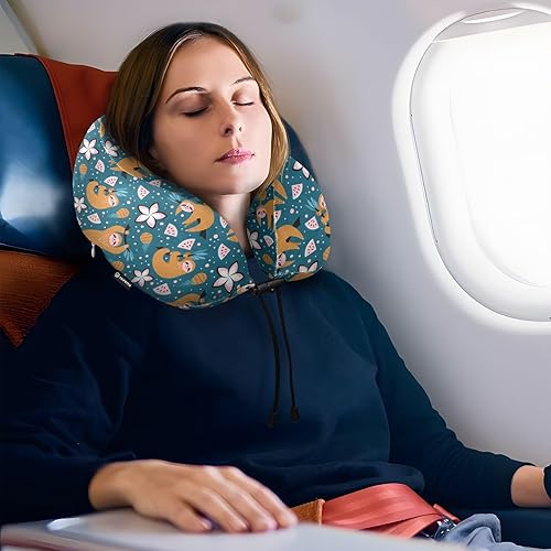 Miniatura 6 de Sloths - Almohada de viaje para dormir, almohada de cuello de espuma viscoelástica para dormir, almohada de cuello ajustable con bolsa organizadora