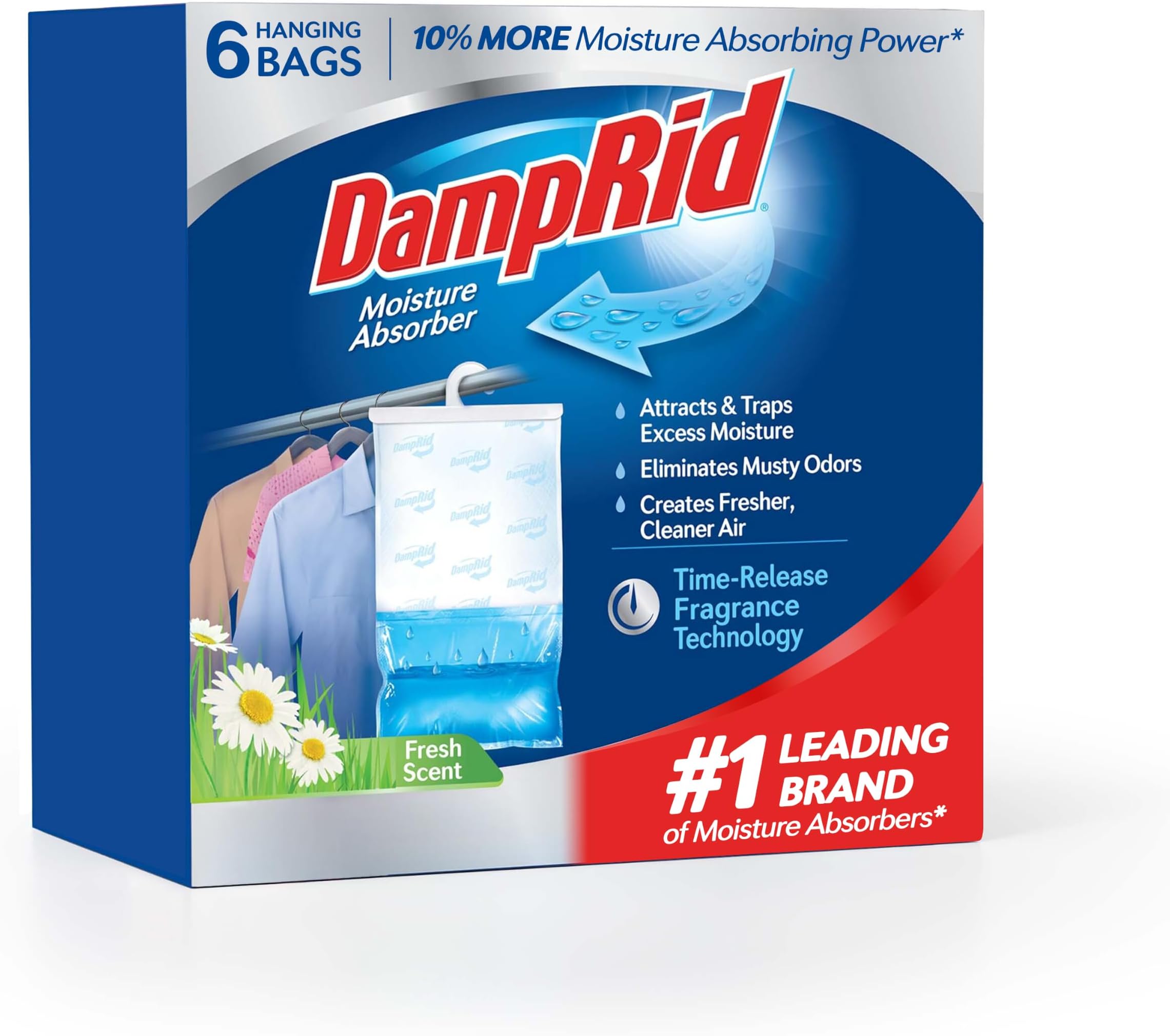 Fresh Scent Hanging Moisture Absorber, 15.4 oz., 6 Pack - Eliminates Musty Odors for Fresher, Cleaner Air, Ideal Moisture Absorbers for Closet, 10% More Moisture Absorbing Power*