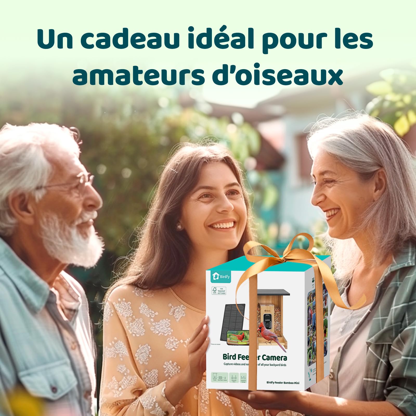 Netvue Birdfy Mangeoire Oiseaux Bambou Caméra Solaire Vision Nocturne Capture Auto Images Vidéos Notification