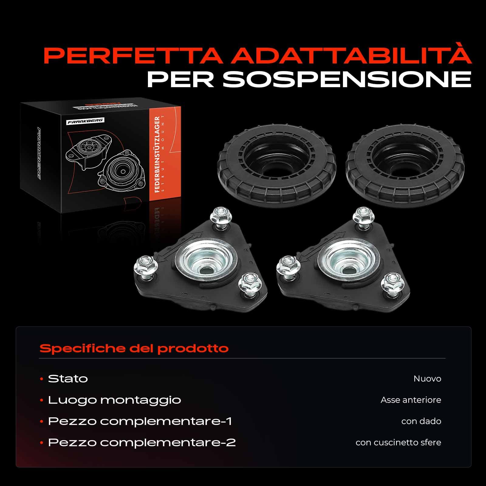 Frankberg 2x Cuscinetti a cupola Cuscinetto di supporto ammortizzatore Anteriore sinistro Destro Compatibile con Civic IX FK Civic VIII Hatchback FK FN Replace# 51920SM.GE01