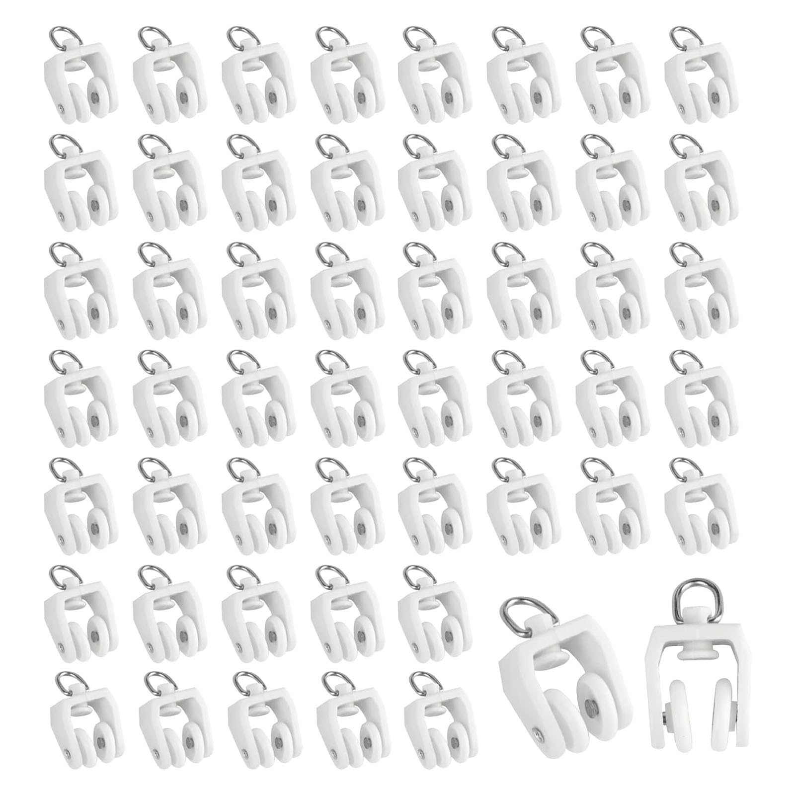 Fworuais White 80 Pcs Curtain Track Rollers - Plastic Curtain Hooks For Tracks, Flexible Bendable Curtains Rail Gliders With Hooks, Curtains Gliders For Window Shower