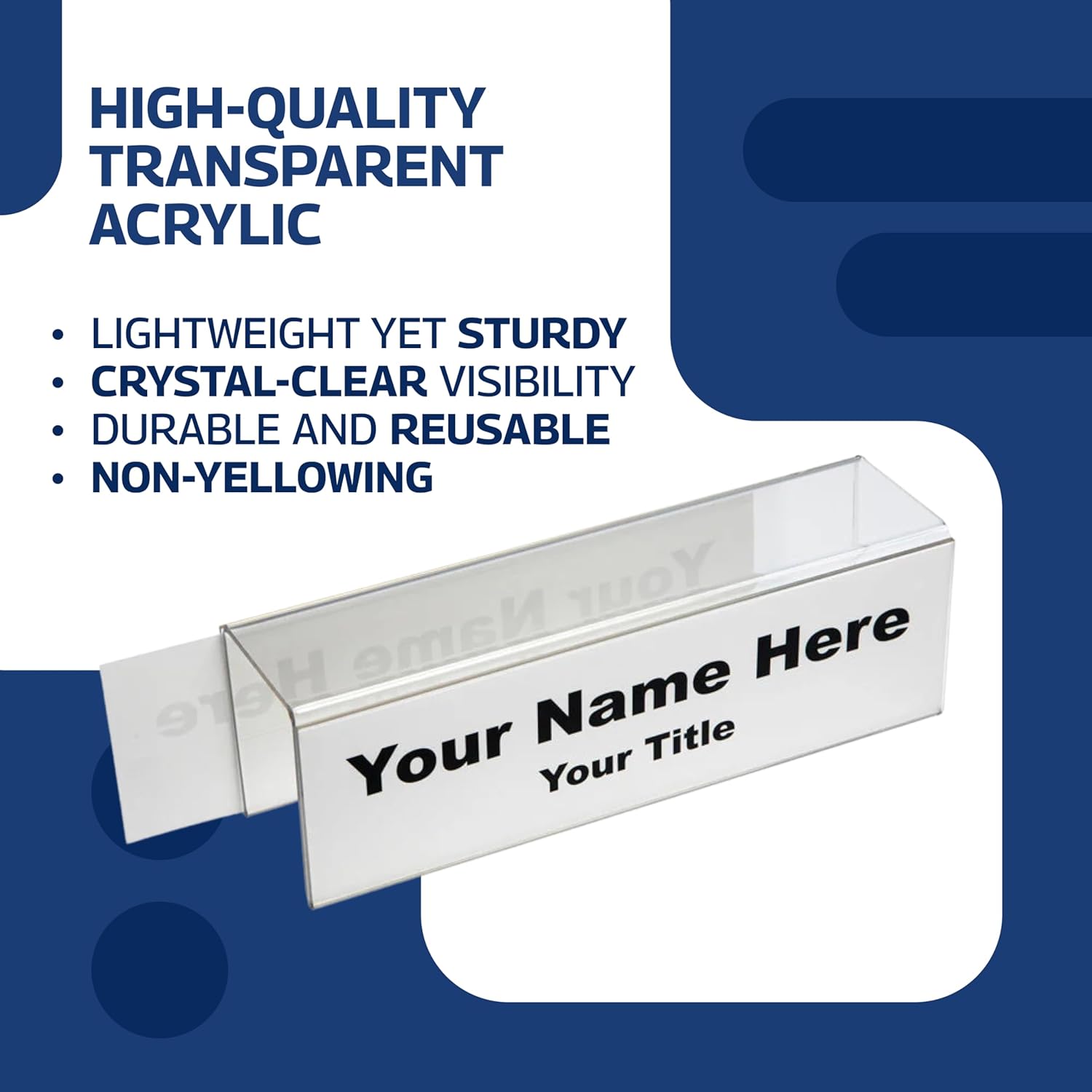 – 8.5 x 2.5 Double Sided Frame Acrylic Name Plate Holder with 3" Hook – Cubicle Wall Mount Desk Name Plate Display for Office (10 pack)