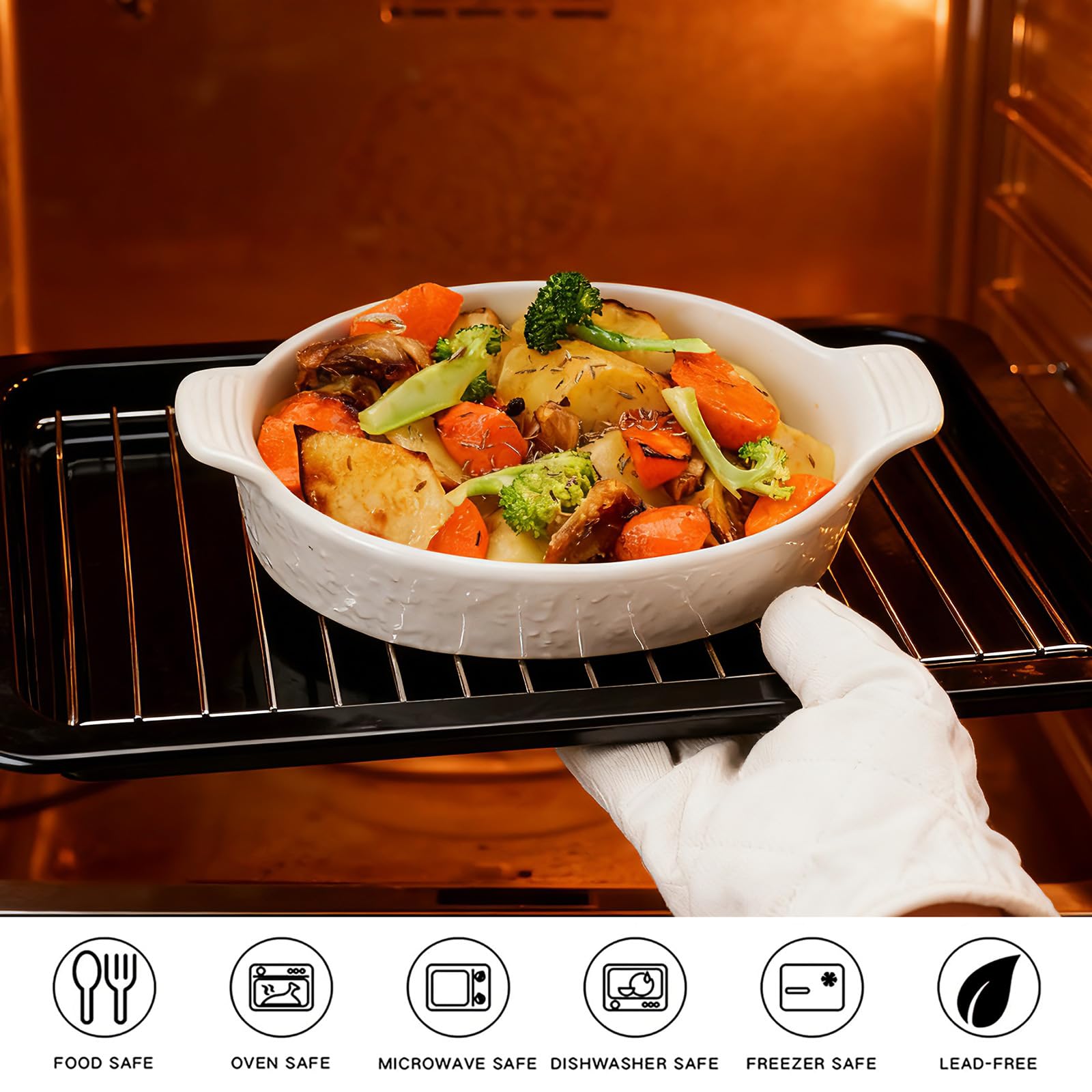 Au Gratin Baking Dish Set - 4 Ceramic Casserole Dishes -4