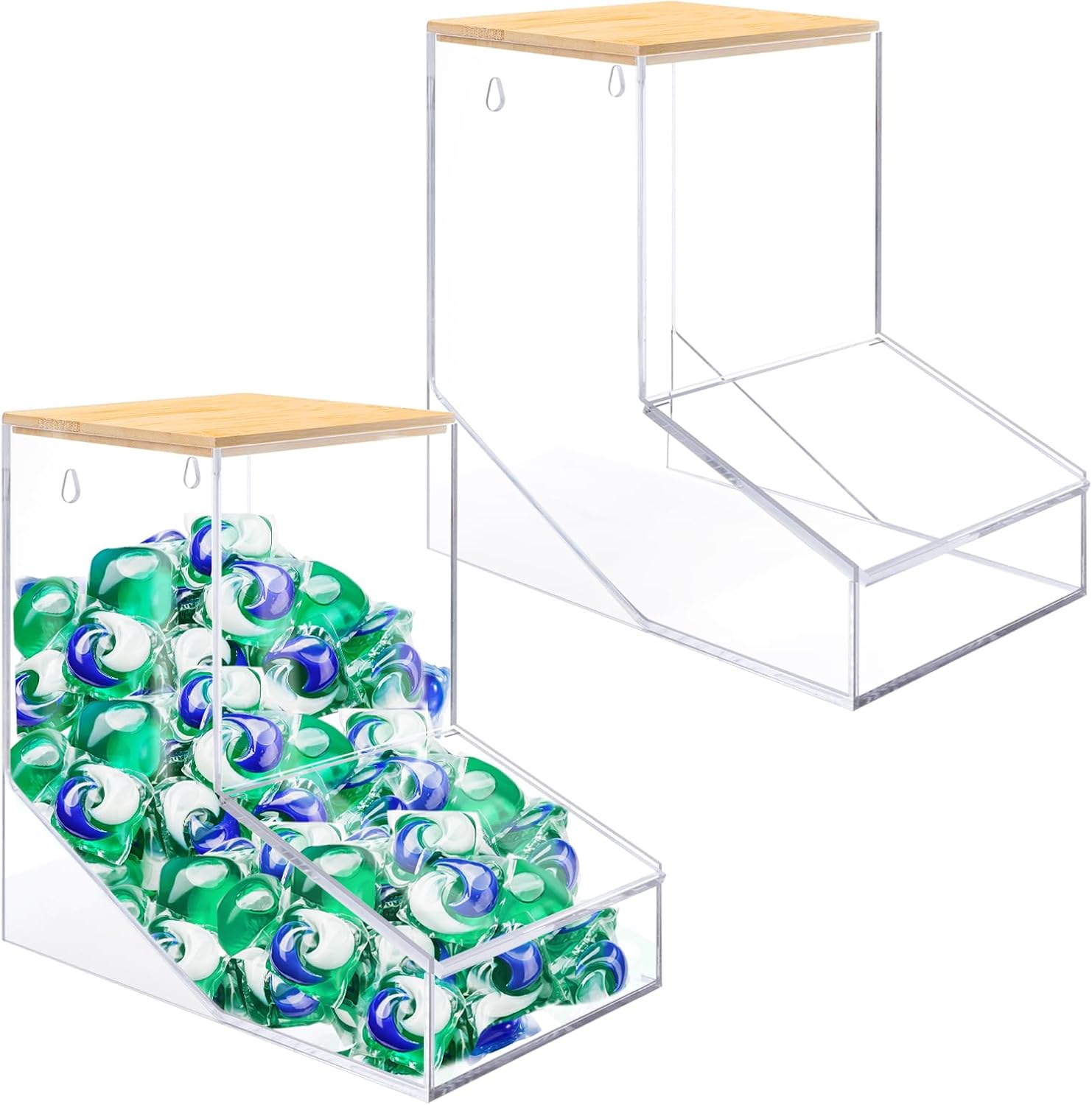 JYPS Laundry Box, Acrylic Dishwasher Pod Holder with 2 Lids, Powder Dispenser, Drying Ball, Beads, Soap Storage Case for Room Table/Wall Mounted, Snack Candy Storage (2pcs-normal)