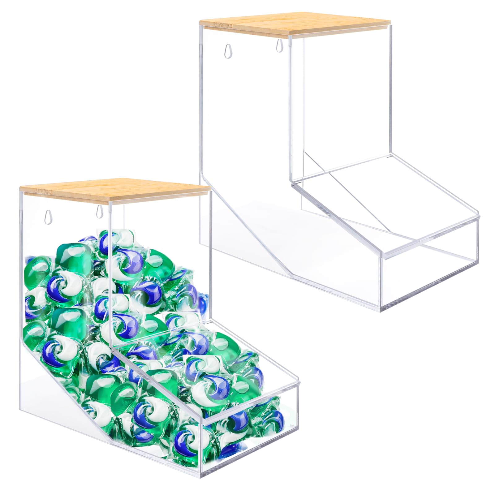 JYPS Confezione da 2 contenitori per bucato, dispenser per caramelle in acrilico con 2 coperchi, supporto o parete per detersivo per bucato, dispenser per lavanderia, cucina, capsule di caffè/capsule