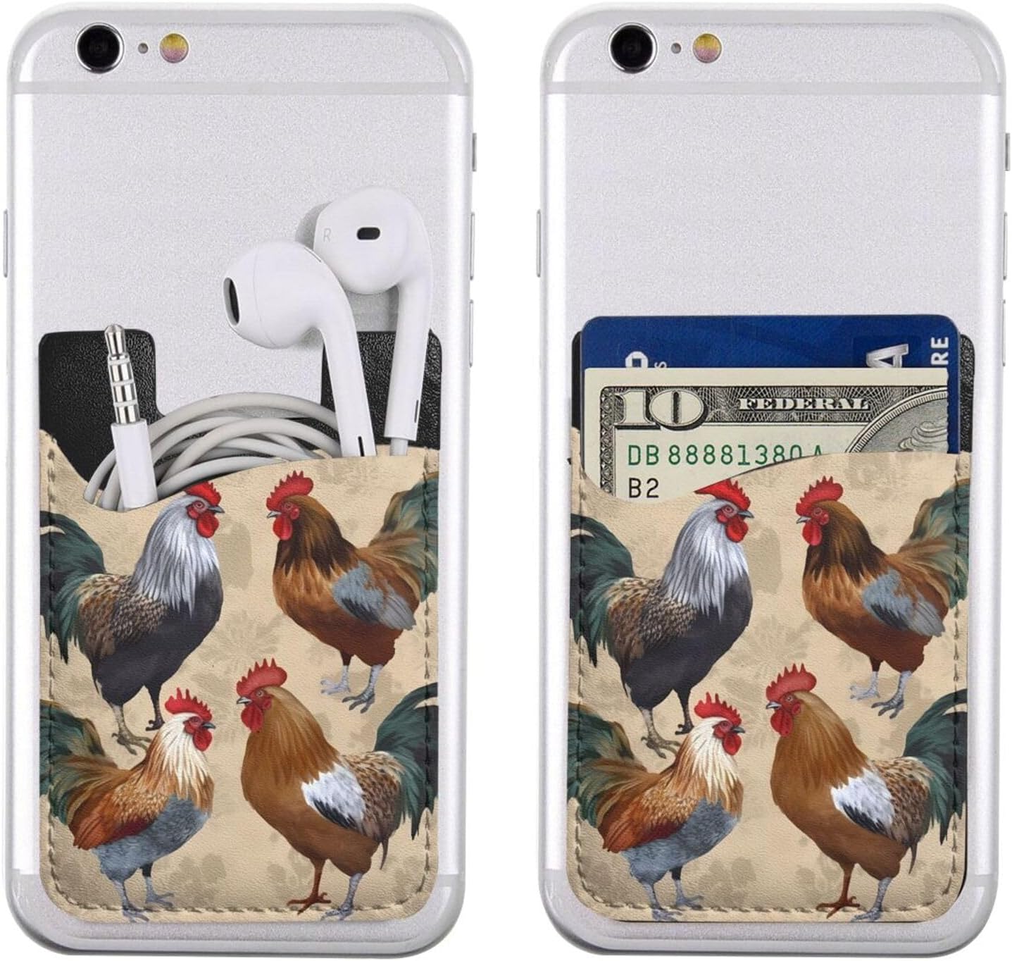 Rooster and Chicken Print Phone Card Holder Leather Slim Phone Wallet image 5