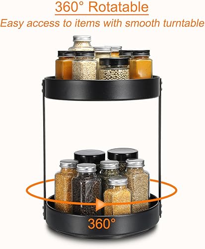 Miniatura 3 de uxcell Lazy Susan - Organizador giratorio de 2 niveles, estantes de especias de metal, organizadores de condimentos para gabinete, despensa, cocina,