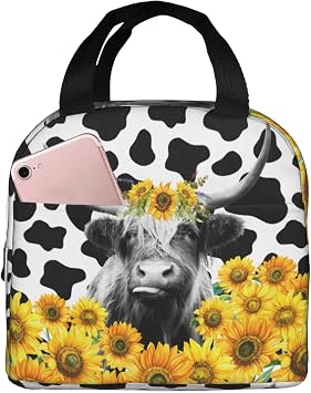 Highland Cow Insulated Lunch Bag Reusable Lunch Box for Teen Girls Women Men School Picnic Office Work