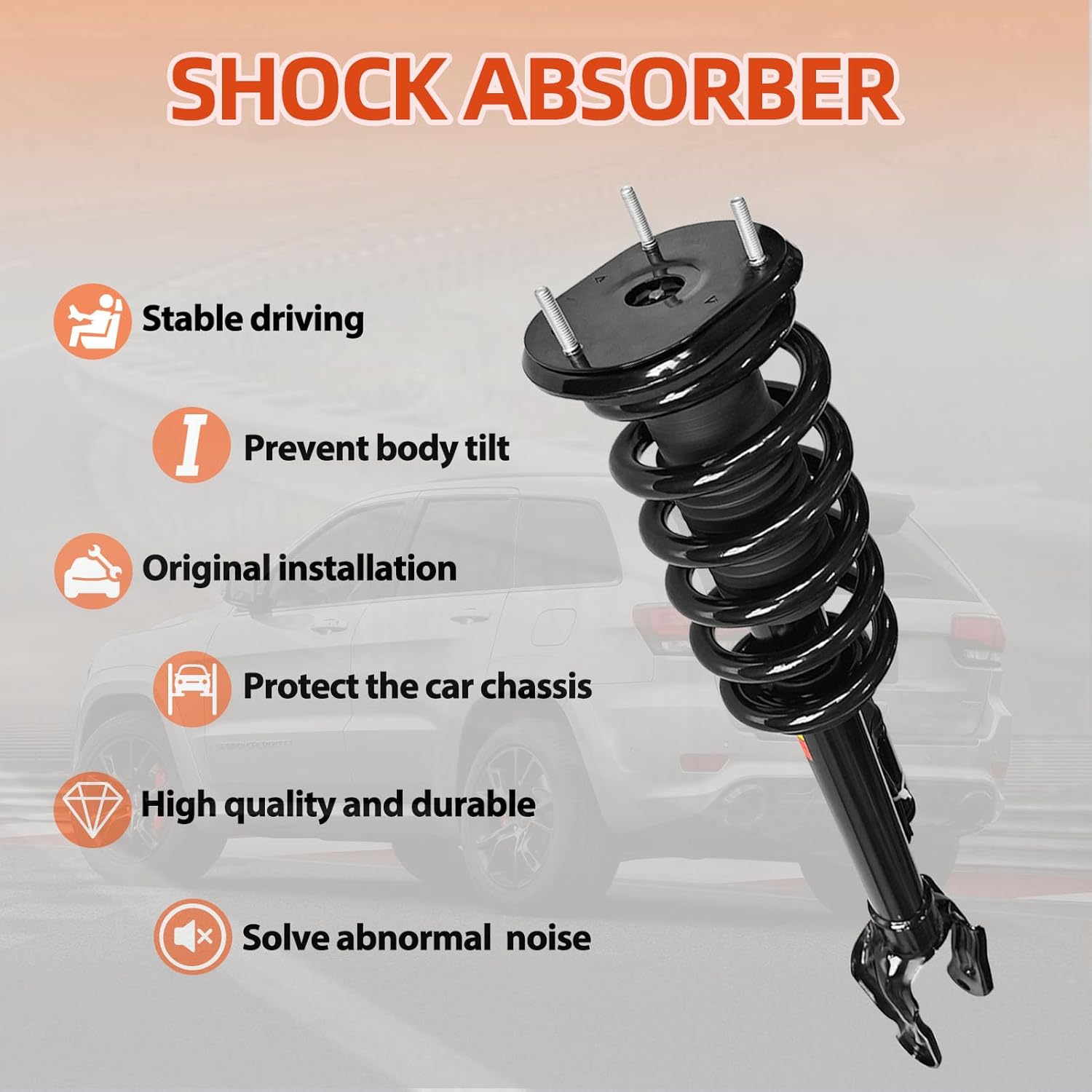 Front Left Shock Strut Assembly Compatible with 2012-2015 Jeep Grand Cherokee SRT SRT8 Laredo, Limited, Overland Summit Shock Absorber OEM replace 68139497AC 68139497AE