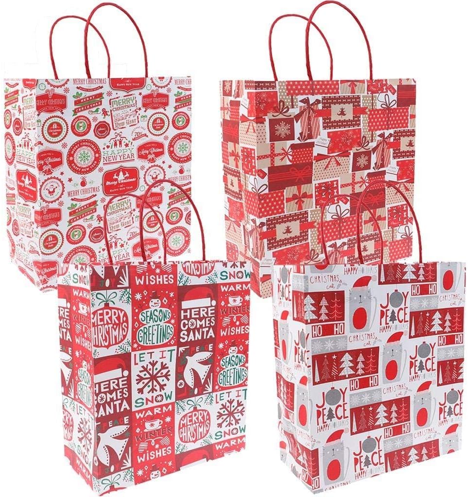 12 Piece Gift Bags, Christmas Holiday Kraft Gift Bags 14.1" x 12.6" x 4