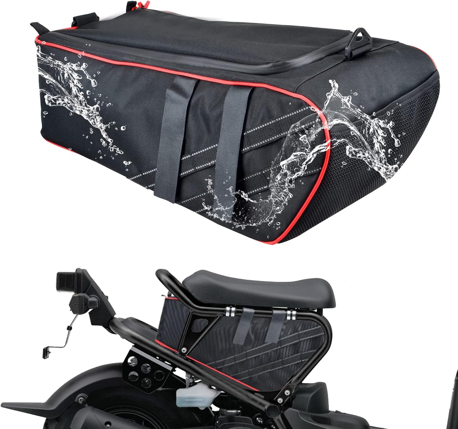 Under Seat Storage Bag Compatible with Honda Ruckus 2010-2025 Scooter Cling Side Frame Bag with Shoulder Straps (Red Piping)